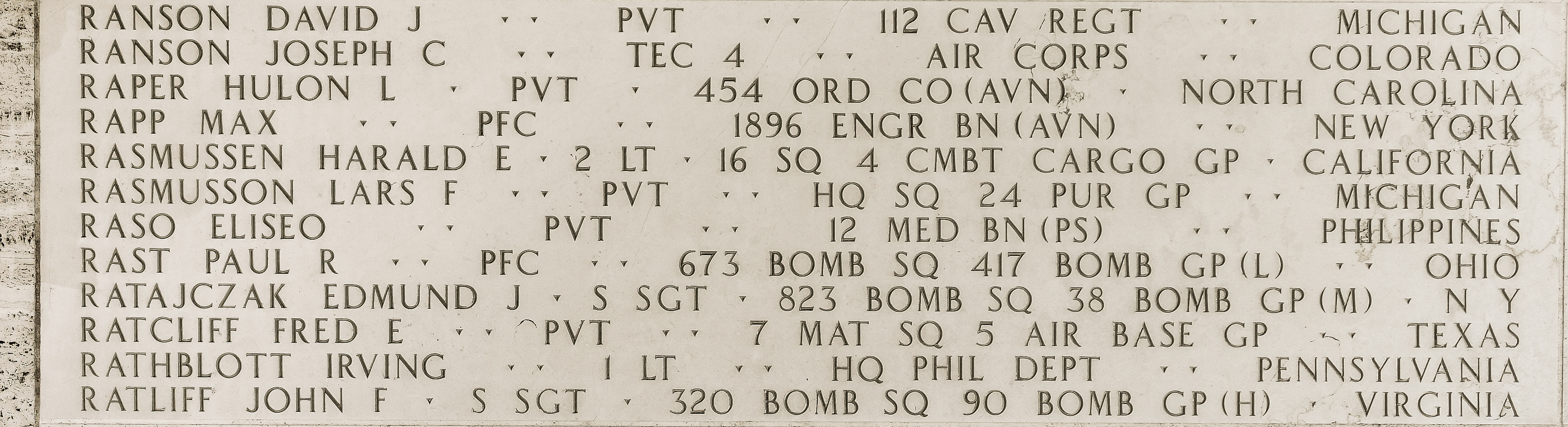 John F. Ratliff, Staff Sergeant